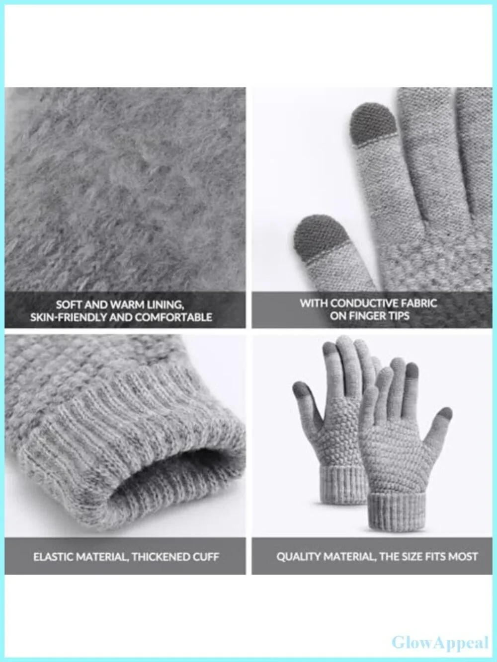 Touchscreen Winter Gloves for Women, Warm Knit Gloves with Elastic Cuff, 4 Pack